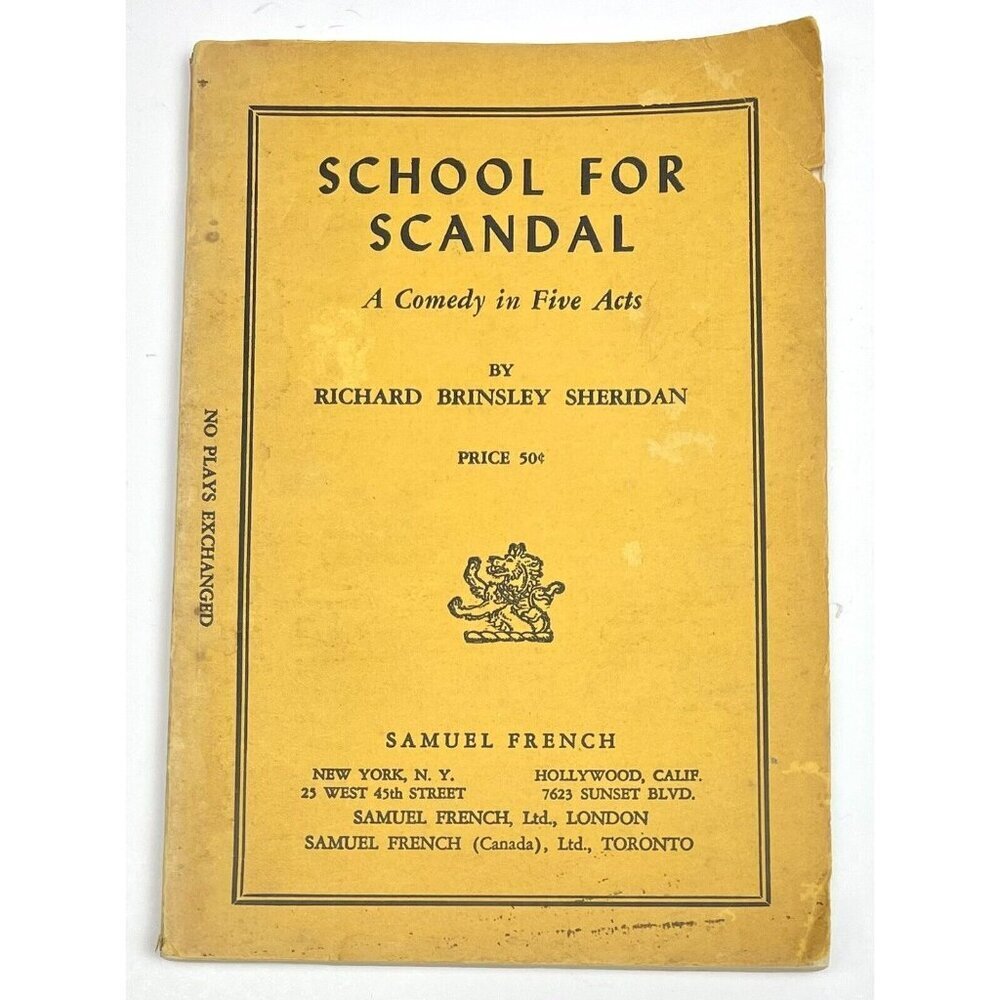 VTG SCHOOL FOR SCANDAL A Comedy in Five Acts by Richard Brinsley Sheridan Play